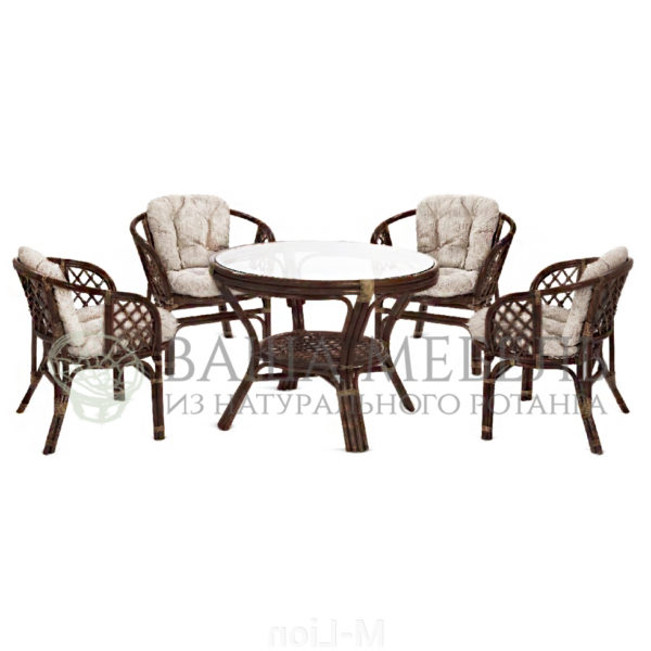 Набор стол обеденный и четыре кресла Багама из натурального ротанга.